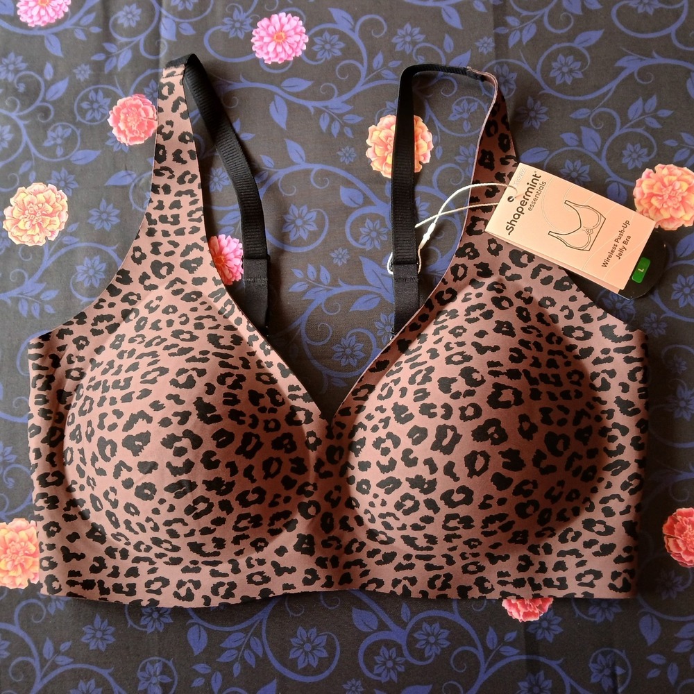 NWT Shapermint Essentials Wireless Push-Up Jelly Bra Chocolate Leopard - Large